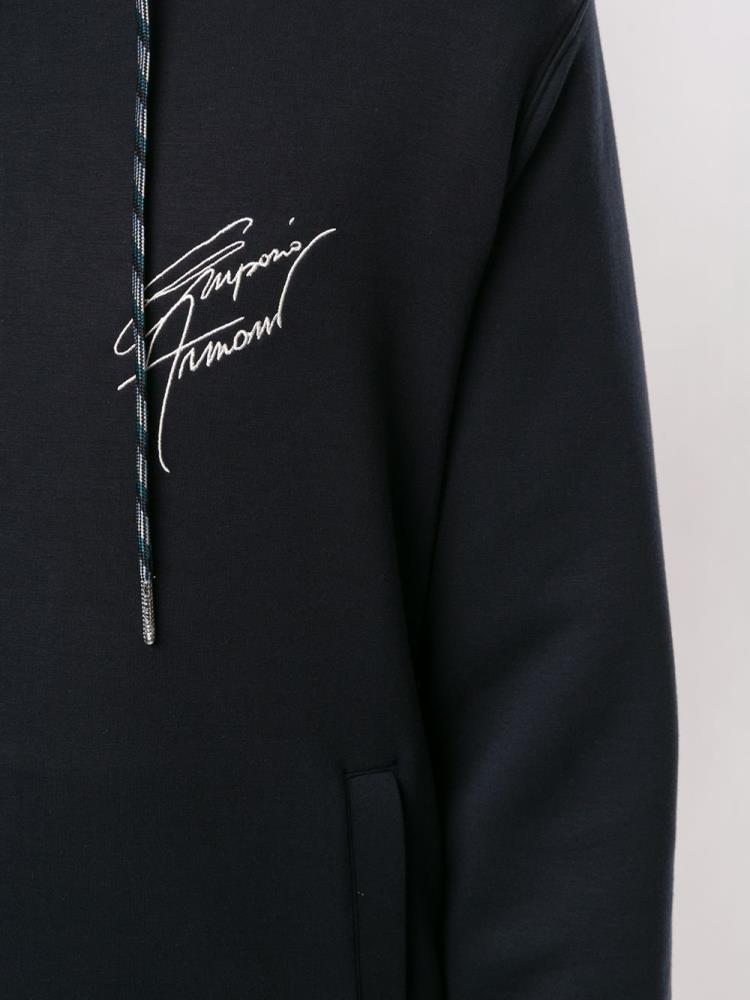 Blue / White Men's Armani Emporio Signature Logo Hoodie | B3JU4QH