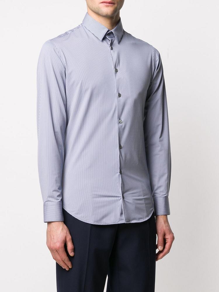 Blue / White Men's Giorgio Armani Striped Slim Fit Shirts | 8BVD3ZB