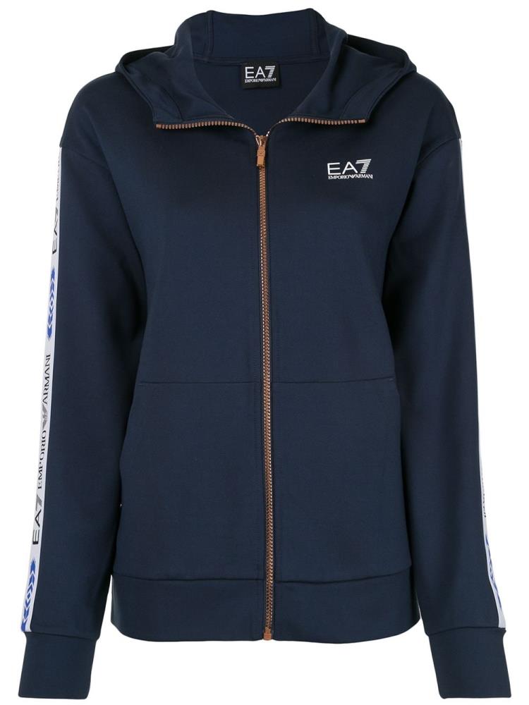 Blue / White Women\'s Ea7 Emporio Armani Logo Tape Zip Up Hoodie | UMKJJ8S