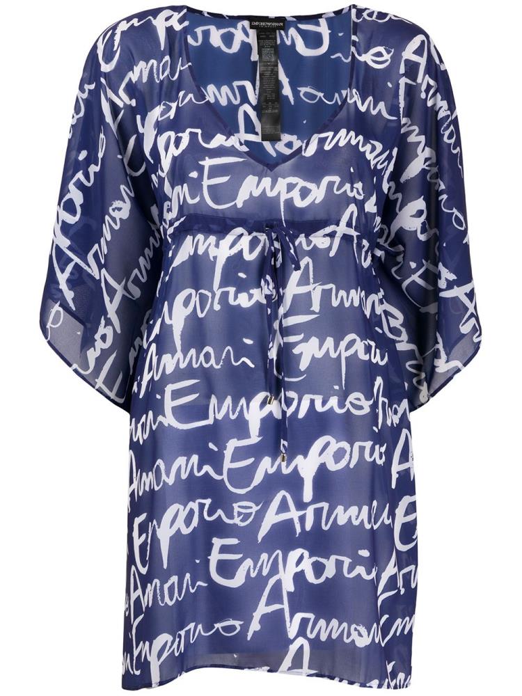 Blue / White Women\'s Armani Emporio Signature Logo Tunic Tops | Y3S3JYC