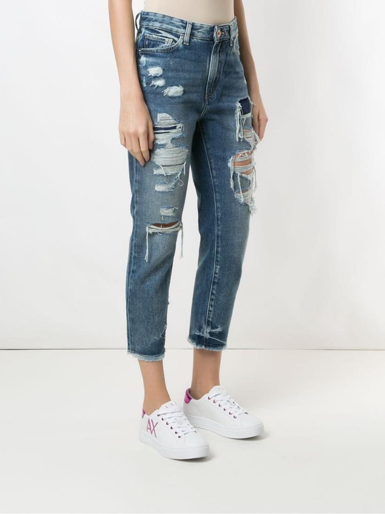 Blue Women's Armani Exchange Ripped Detail Jeans | 1UBYWMS