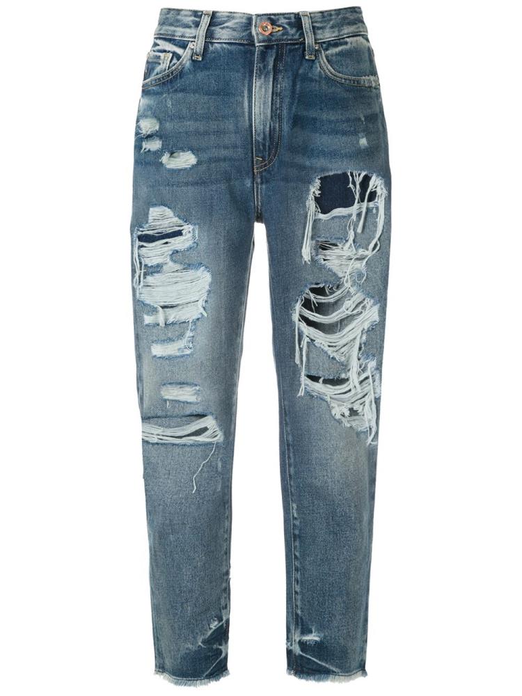 Blue Women\'s Armani Exchange Ripped Detail Jeans | 1UBYWMS