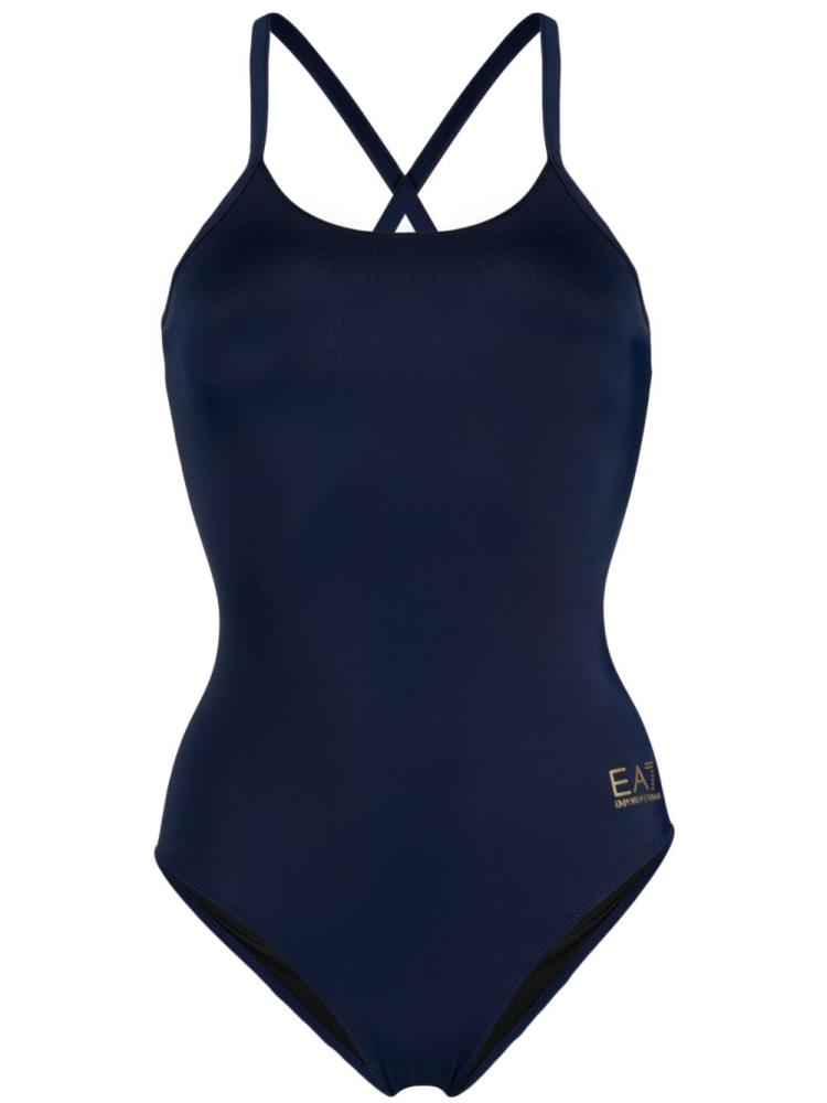 Blue Women\'s Ea7 Emporio Armani Metallic Logo One Piece Swimsuits | K2KTNE9