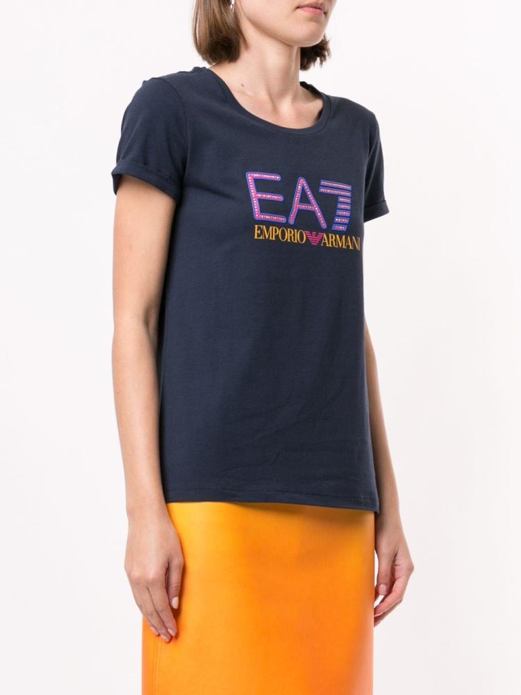 Blue Women's Ea7 Emporio Armani Train Studded Logo T Shirts | A5WP7TS