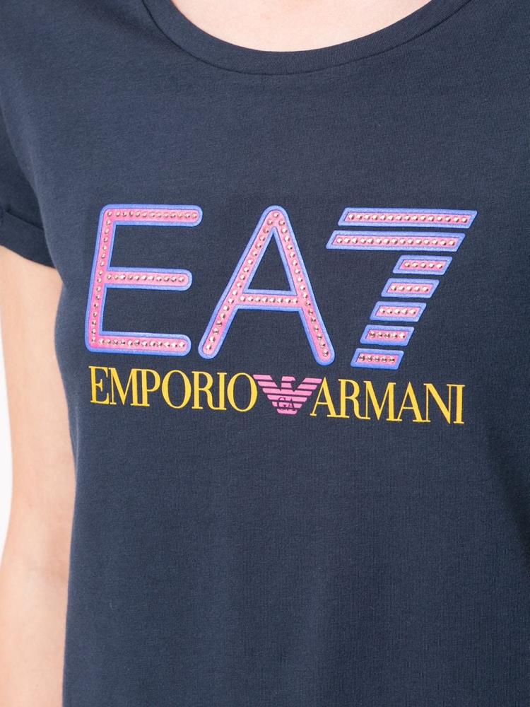 Blue Women's Ea7 Emporio Armani Train Studded Logo T Shirts | A5WP7TS