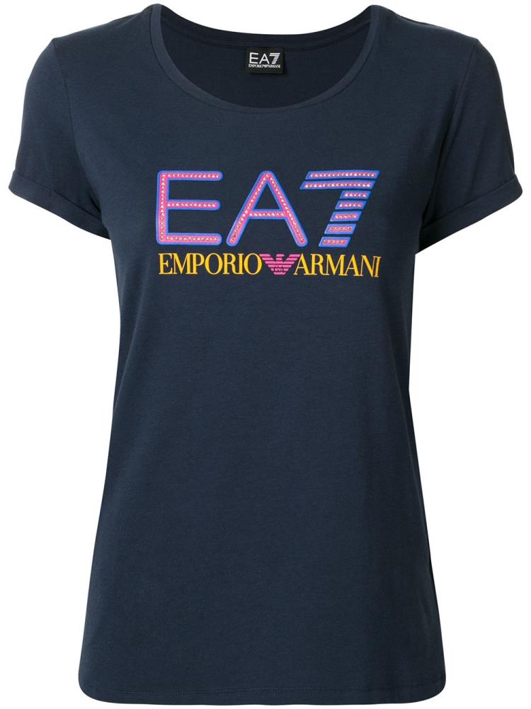 Blue Women\'s Ea7 Emporio Armani Train Studded Logo T Shirts | A5WP7TS