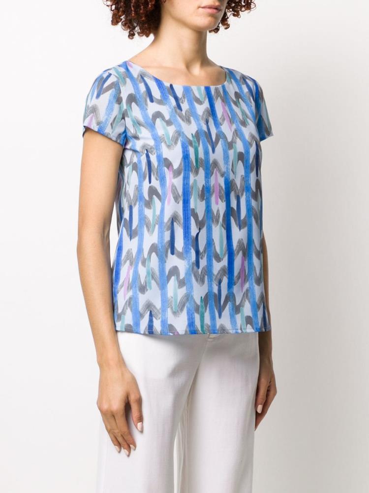 Blue Women's Armani Emporio Abstract Patterned T Shirts | 8T4RP8R