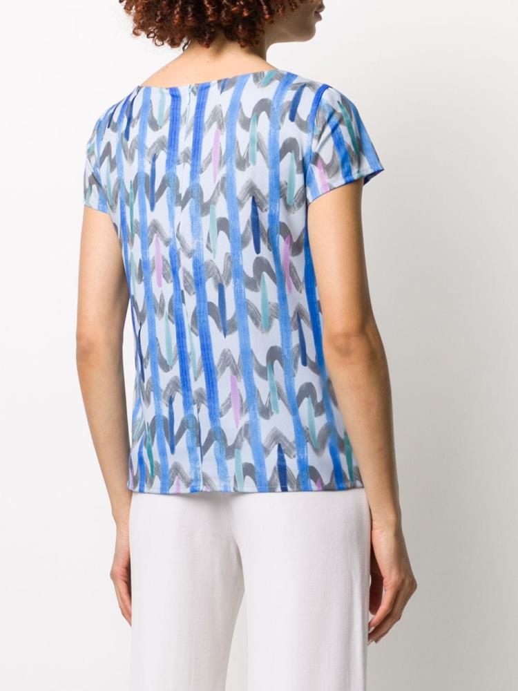 Blue Women's Armani Emporio Abstract Patterned T Shirts | 8T4RP8R