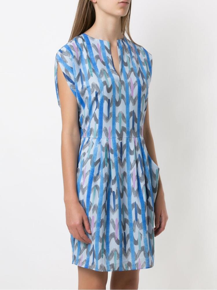 Blue Women's Armani Emporio Abstract Print Short Sleeve Dress | D20RNVZ