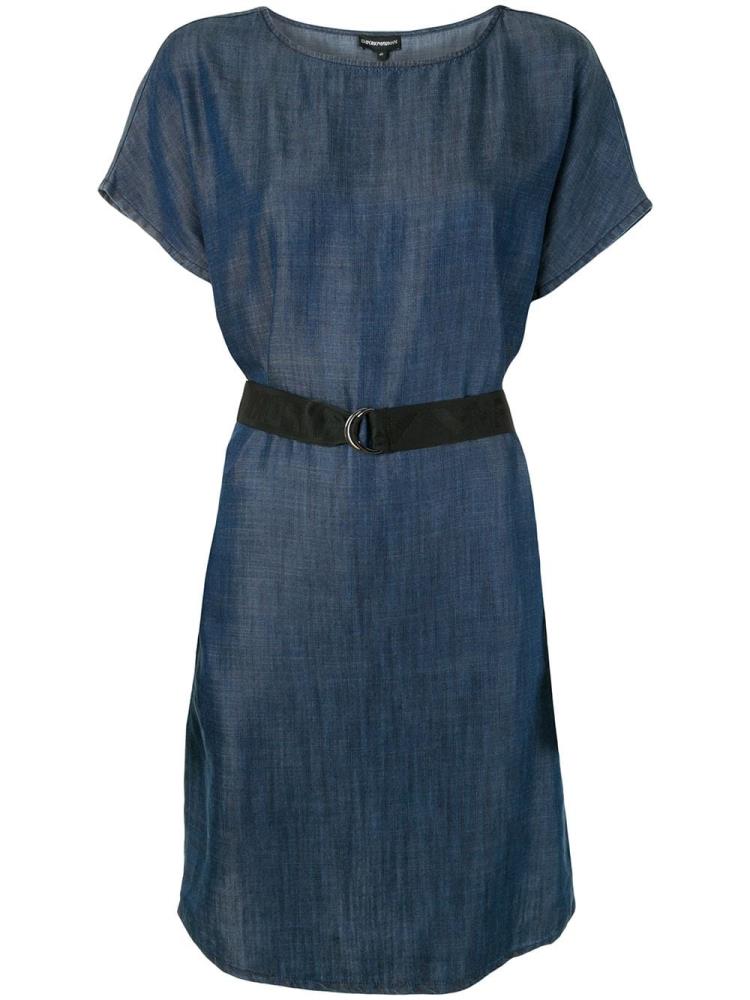 Blue Women\'s Armani Emporio Belted Denim Dress | 7LN65R5