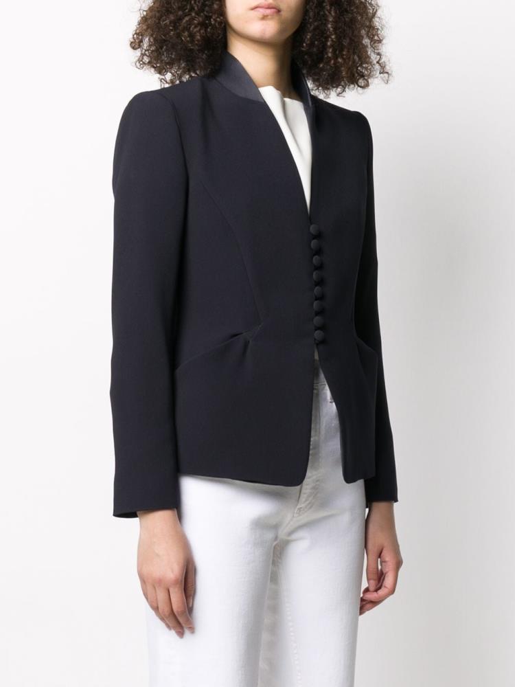 Blue Women's Armani Emporio Collarless Fitted Blazers | I0N0JKD