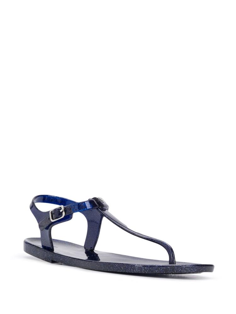 Blue Women's Armani Emporio Glittered Y Front Sandals | OUFT1B1