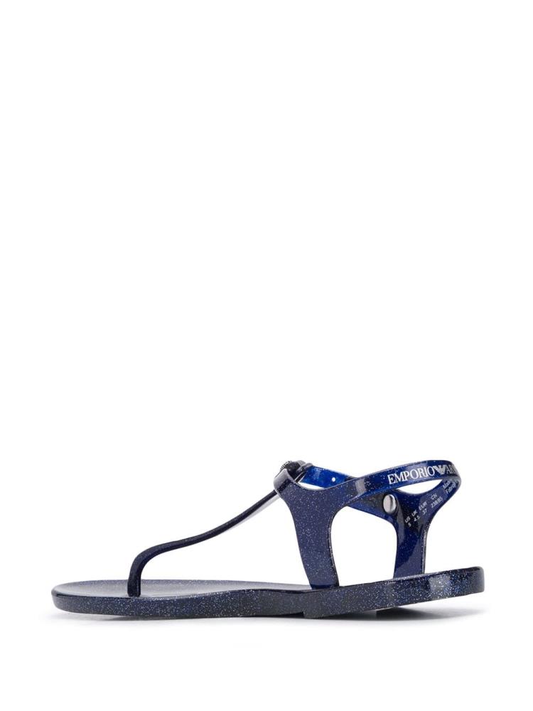 Blue Women's Armani Emporio Glittered Y Front Sandals | OUFT1B1