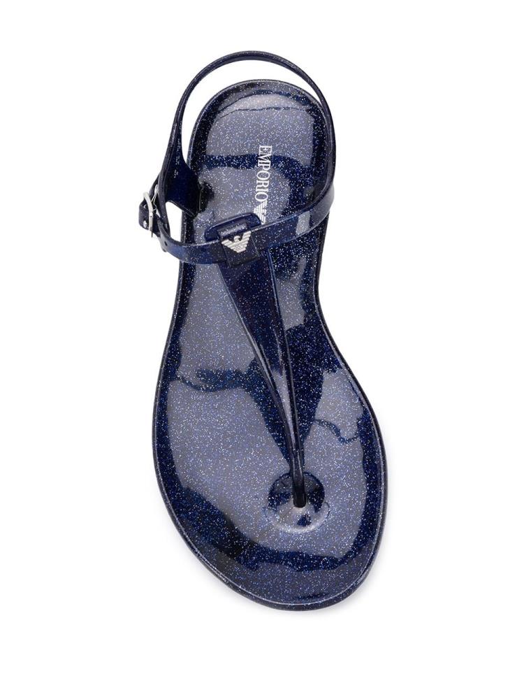 Blue Women's Armani Emporio Glittered Y Front Sandals | OUFT1B1