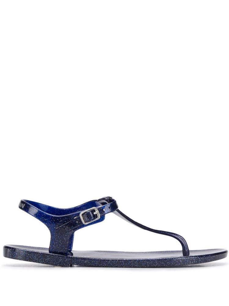 Blue Women\'s Armani Emporio Glittered Y Front Sandals | OUFT1B1