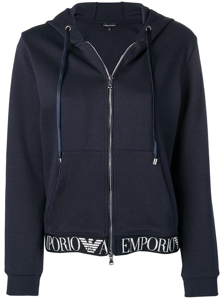 Blue Women\'s Armani Emporio Logo Print Hoodie | EBR5J2T