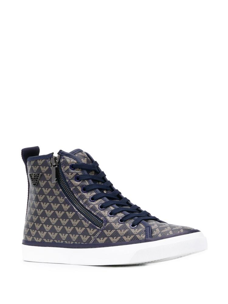 Blue Women's Armani Emporio Logo Hi Top Sneakers | FLGQCBB