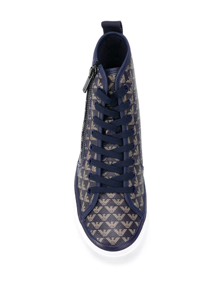 Blue Women's Armani Emporio Logo Hi Top Sneakers | FLGQCBB