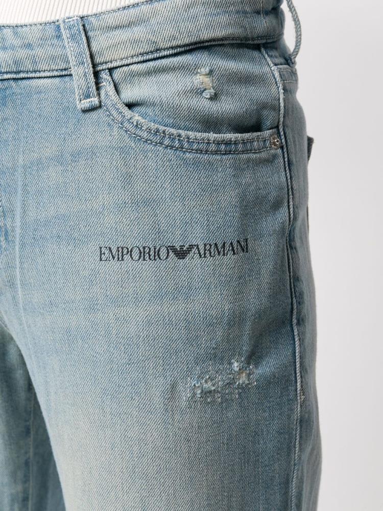 Blue Women's Armani Emporio Logo Straight Leg Jeans | I6G3NRW