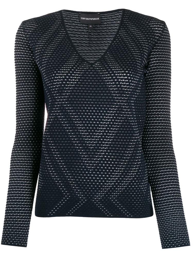 Blue Women\'s Armani Emporio Open Knit Argyle Tops | YCI2HNQ