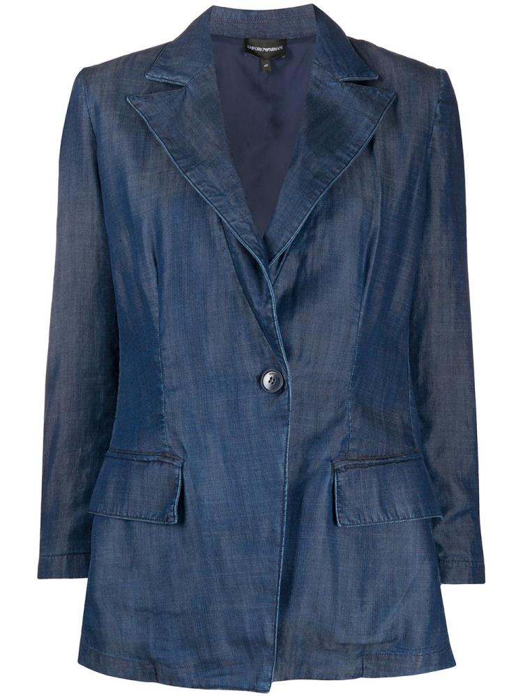 Blue Women\'s Armani Emporio Single Breasted Denim Blazers | 09LCAM5