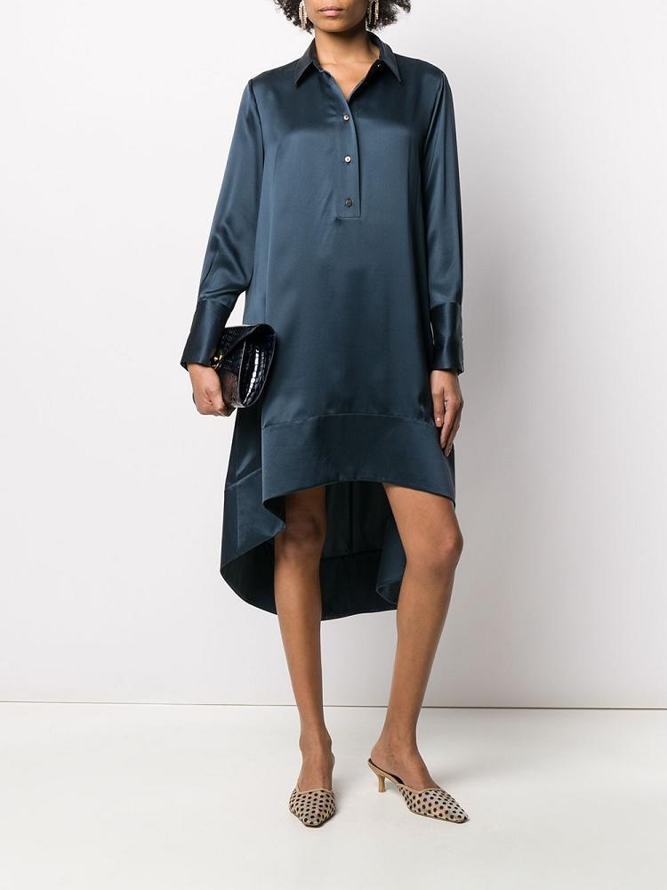 Blue Women's Giorgio Armani Button Down Silk Shift Dress Dress | B97DKIJ