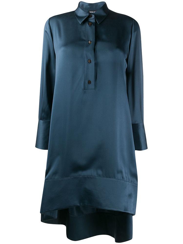 Blue Women\'s Giorgio Armani Button Down Silk Shift Dress Dress | B97DKIJ