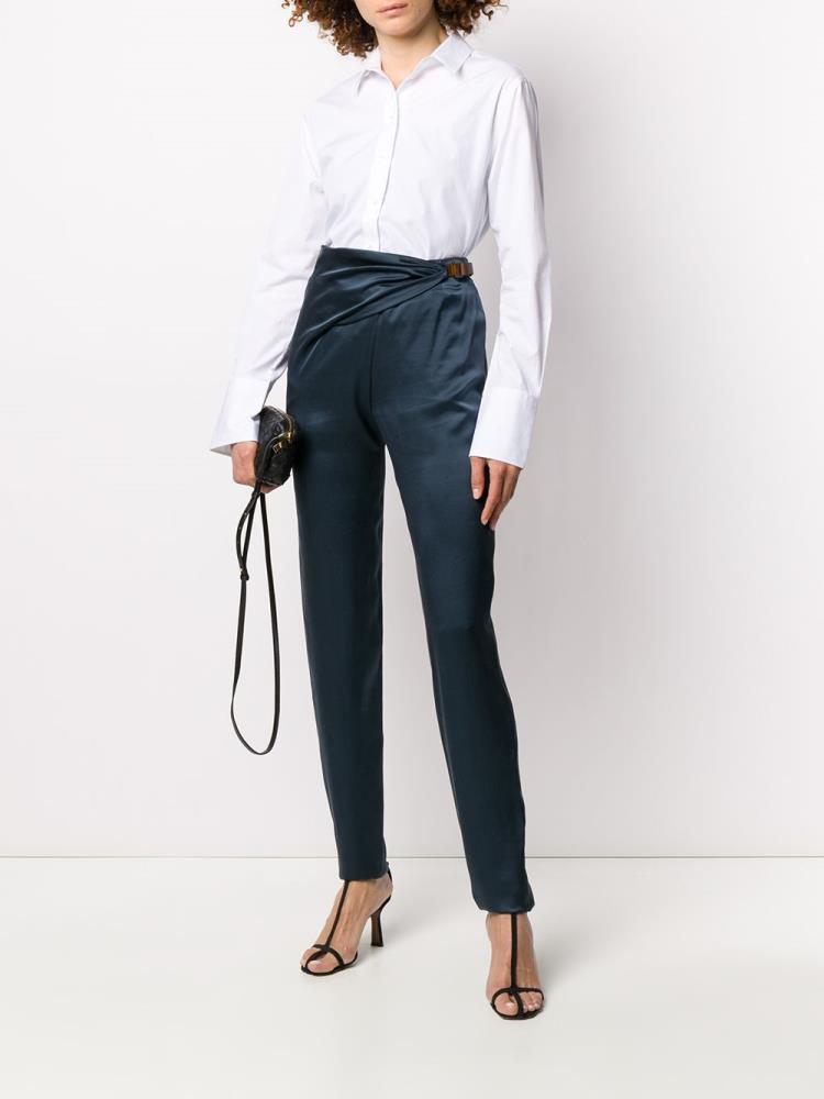 Blue Women's Giorgio Armani Draped Waist Pants | NNKT2NE