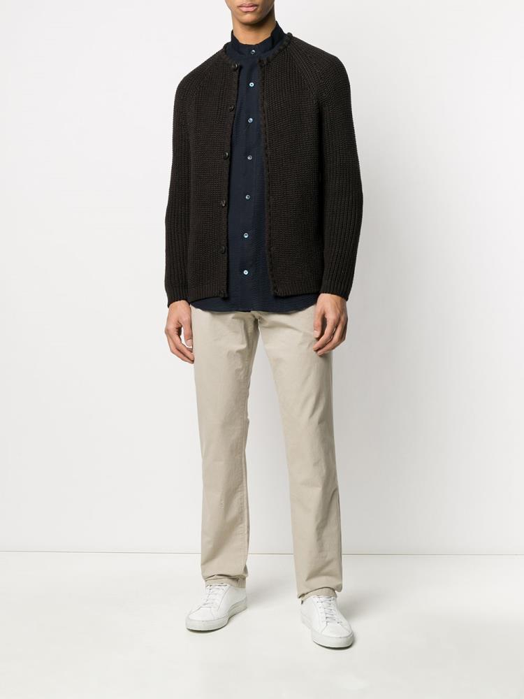 Brown Men's Giorgio Armani Round Neck Cardigan | VGGIFNY