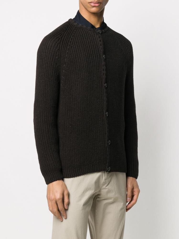 Brown Men's Giorgio Armani Round Neck Cardigan | VGGIFNY