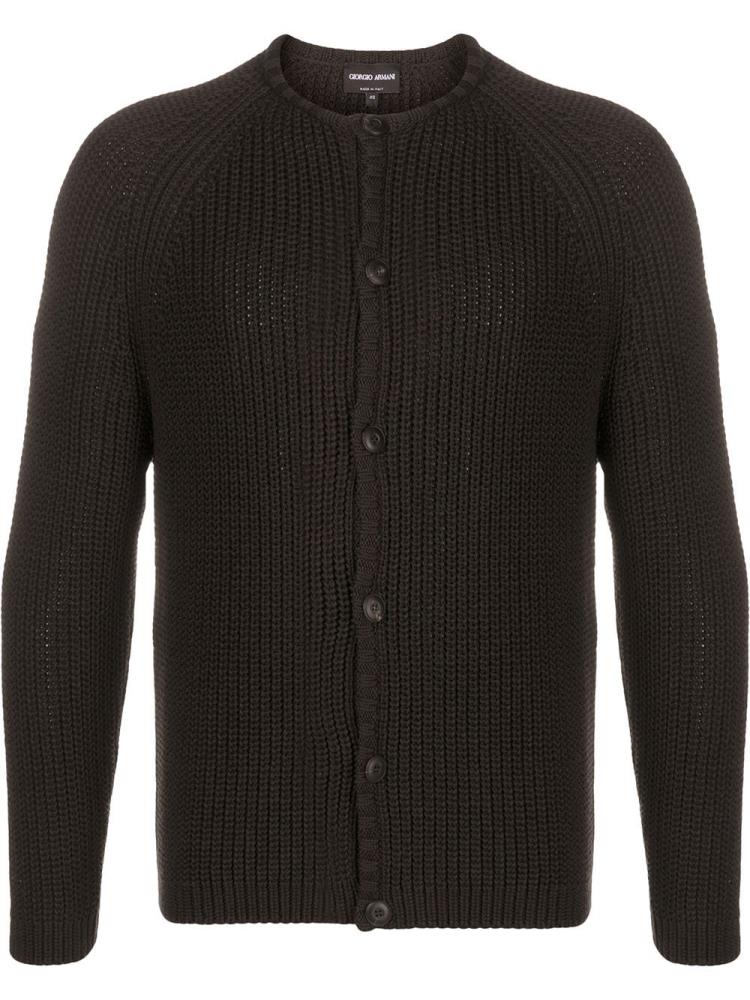 Brown Men\'s Giorgio Armani Round Neck Cardigan | VGGIFNY