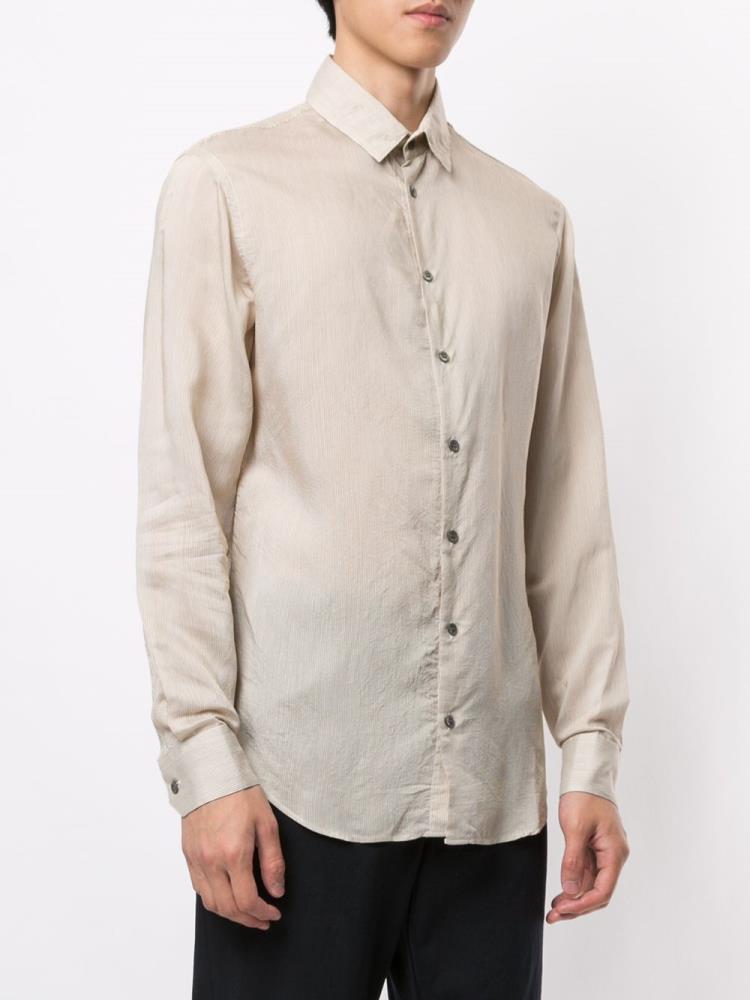 Brown Men's Giorgio Armani Striped Shirts | GM3MMRU