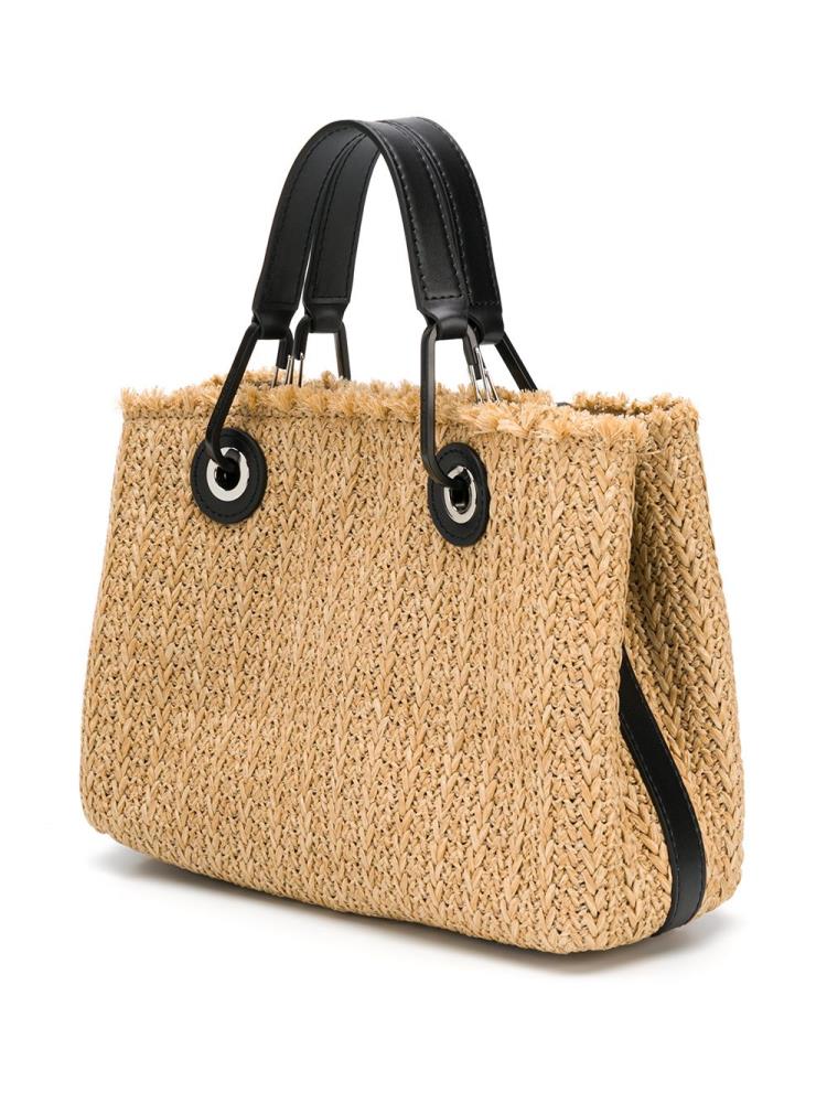 Brown Women's Armani Emporio Frayed Logo Tote Bags | TGJXSJ2