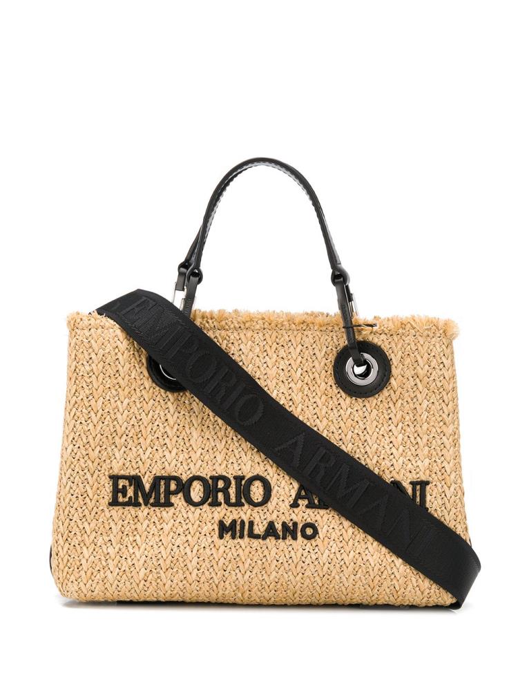 Brown Women\'s Armani Emporio Frayed Logo Tote Bags | TGJXSJ2