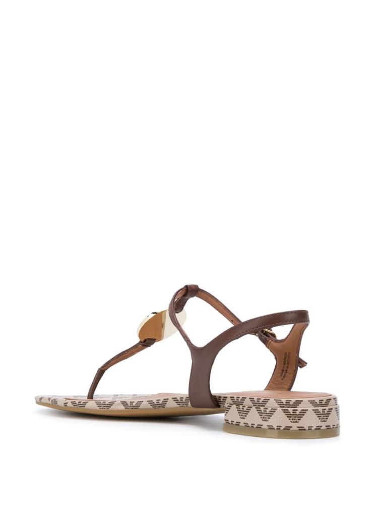 Brown Women's Armani Emporio Logo Plaque T Bar Sandals | 8DH1BYT