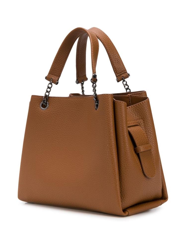 Brown Women's Armani Emporio Logo Charm Tote Bags | Y799YKV