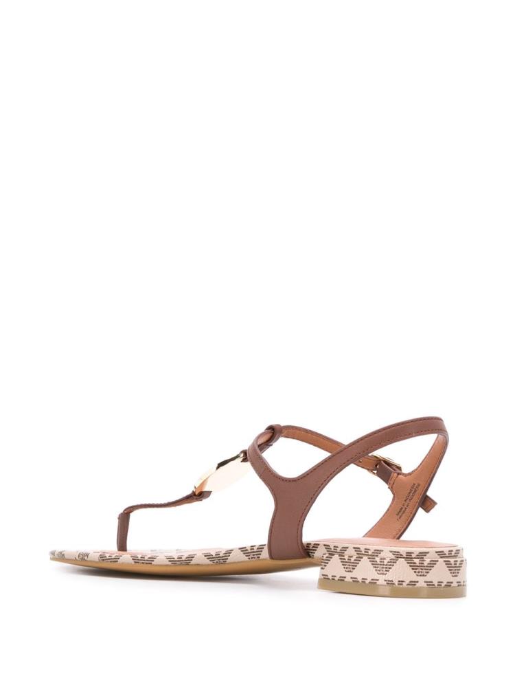 Brown Women's Armani Emporio Low Heel Logo Sandals | OXJ1A11