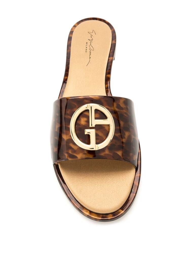 Brown Women's Giorgio Armani Logo Plaque Flat Mules Shoes | USWIM46