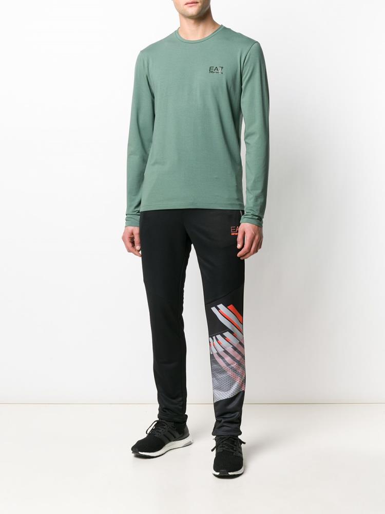 Green Men's Ea7 Emporio Armani Logo Print Long Sleeve T Shirts | 0DK3X62