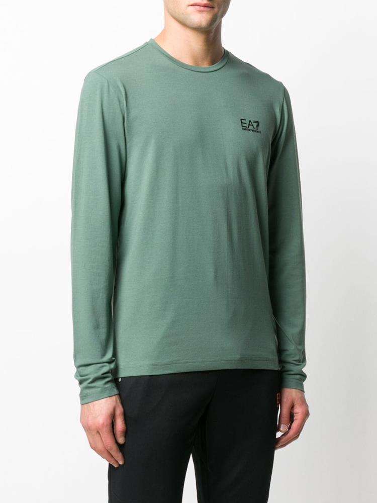 Green Men's Ea7 Emporio Armani Logo Print Long Sleeve T Shirts | 0DK3X62