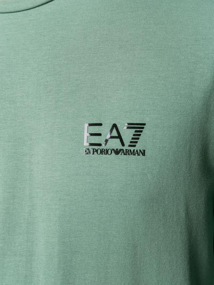 Green Men's Ea7 Emporio Armani Logo Print Long Sleeve T Shirts | 0DK3X62