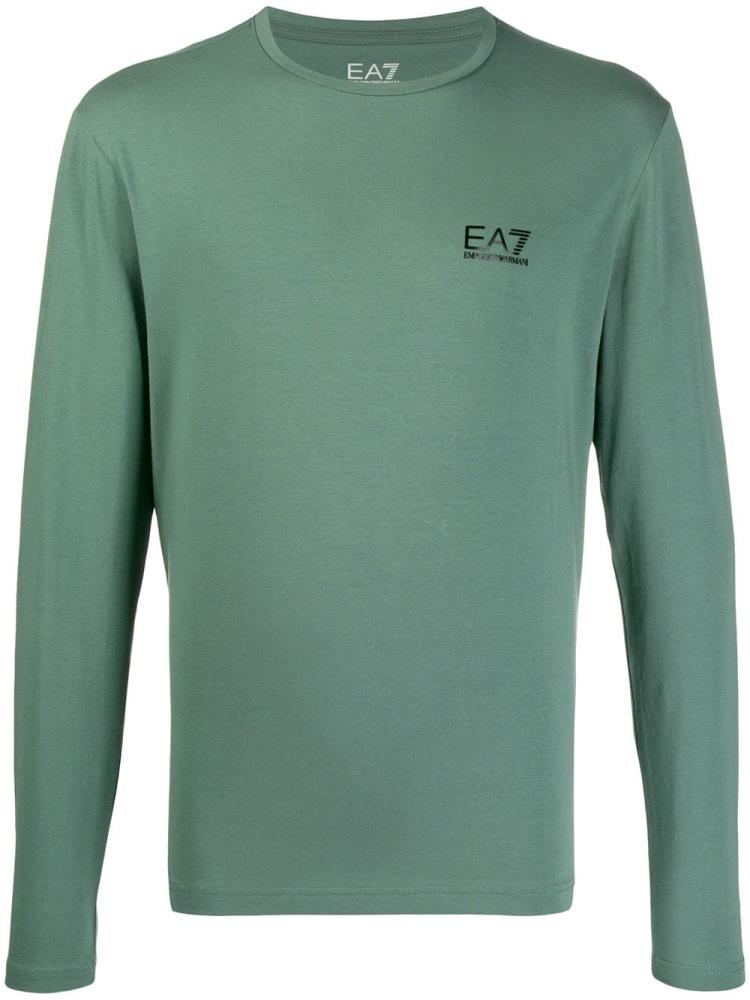 Green Men\'s Ea7 Emporio Armani Logo Print Long Sleeve T Shirts | 0DK3X62