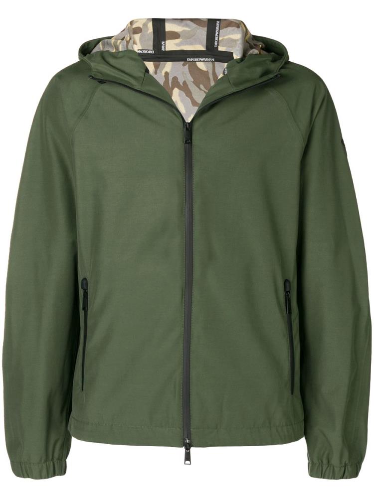 Green Men\'s Armani Emporio Hooded Lightweight Jackets | L5P05V0