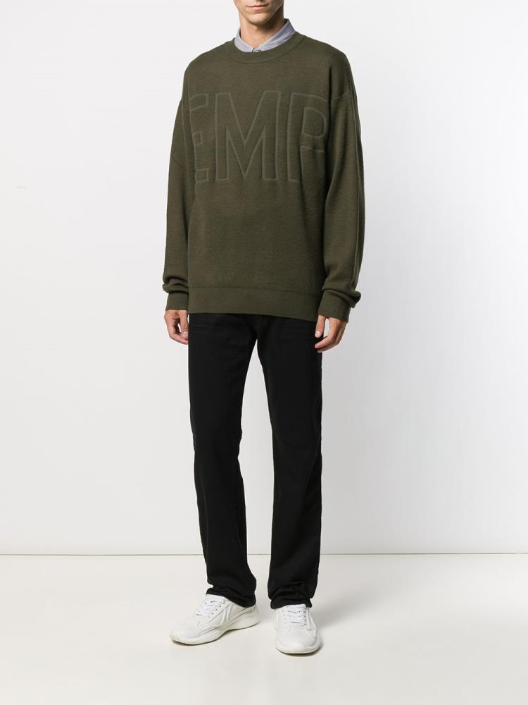 Green Men's Armani Emporio Jacquard Logo Jumpers | DX90GOW