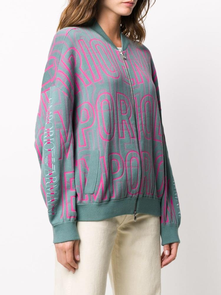 Green / Pink Women's Armani Emporio Logo Printed Bomber Jacket | NTYRB08