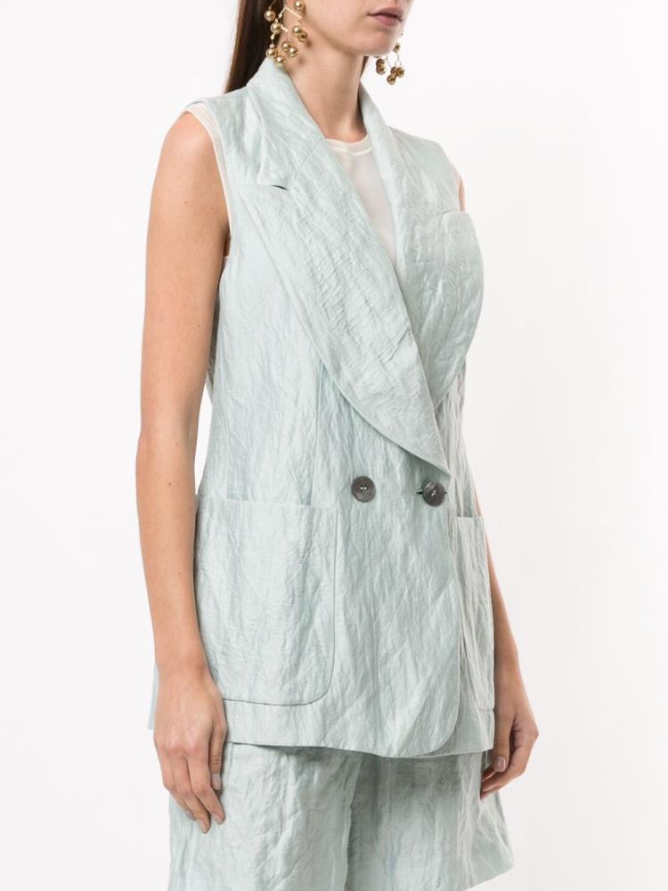 Green Women's Armani Emporio Crinkle Effect Sleeveless Blazers | APPTG1F