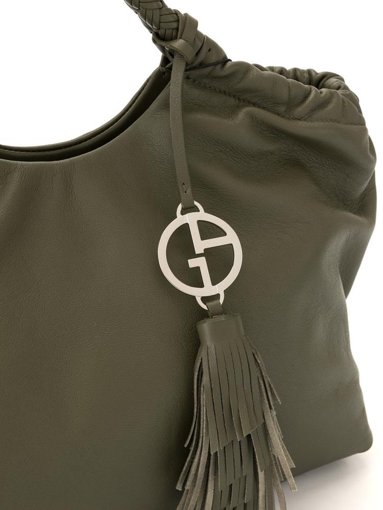 Green Women's Giorgio Armani Logo Charm Tote Bags | 7ELP30I