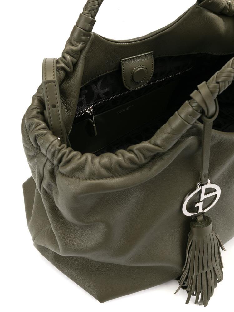 Green Women's Giorgio Armani Logo Charm Tote Bags | 7ELP30I