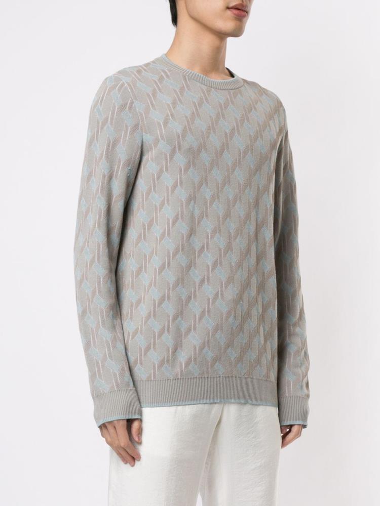 Grey / Blue Men's Giorgio Armani Jacquard Motif Jumpers | 5BP9MXE