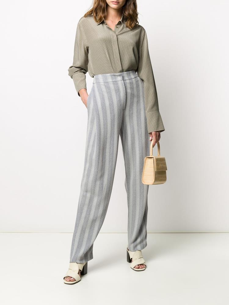 Grey / Blue Women's Armani Emporio Striped Herringbone Pants | 9XRMU4P